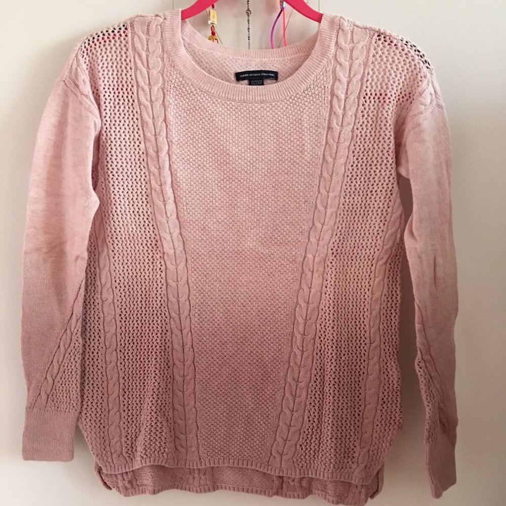 American Eagle Knit Cable Sweater Pink Ombre